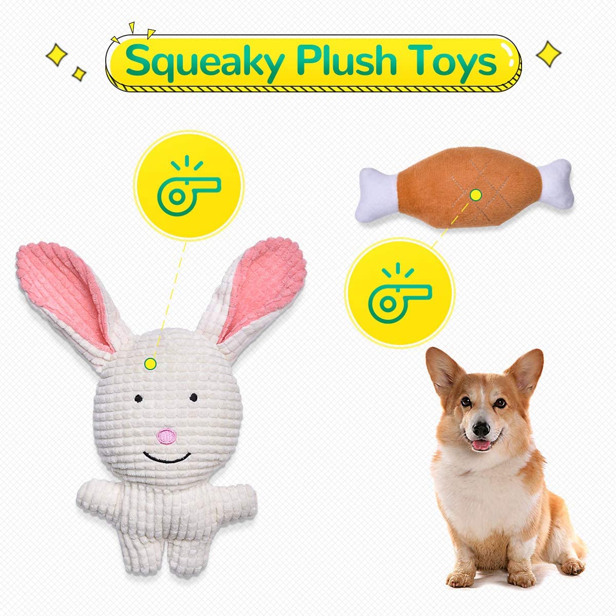 Squeaky Plush Dog Rope Toy 6 Pack
